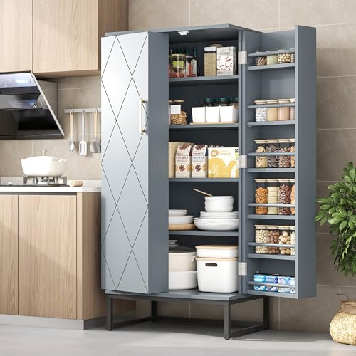 White Freestanding Kitchen Pantry Storage Cabinet with Adjustable Shelves K399