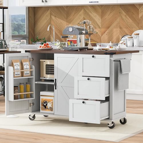 White Kitchen Island with Drop Leaf and Drawer G27147