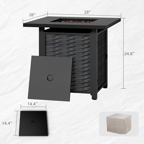 28 Inch 50,000 BTU Square Propane Fire Pit Table with Lava Rocks and Lid K369179