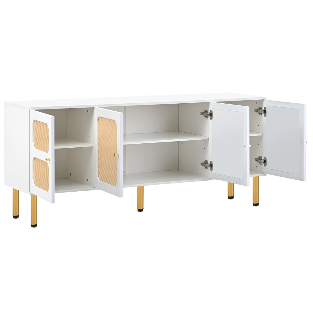 White Rattan TV Stand with Gold Metal Base S660086
