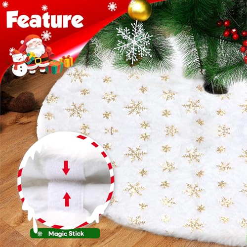 Christmas Tree Skirt 36 Inch Plush Gold Sequin Snowflake B35196