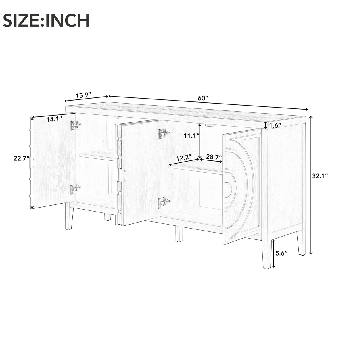 White 4 Door Wooden Accent Cabinet with Adjustable Shelves N77618