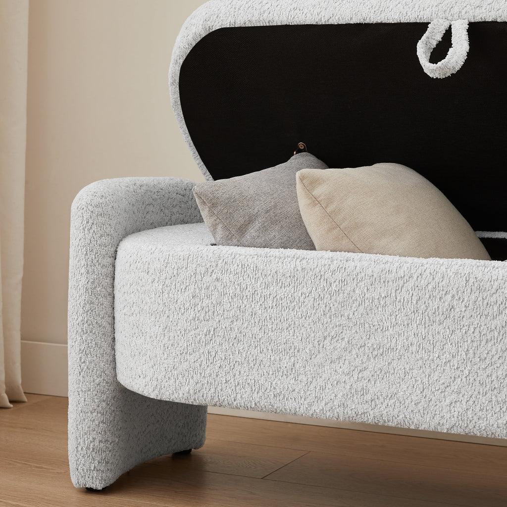 Oval 3D Lamb Fleece Storage Bench B37485