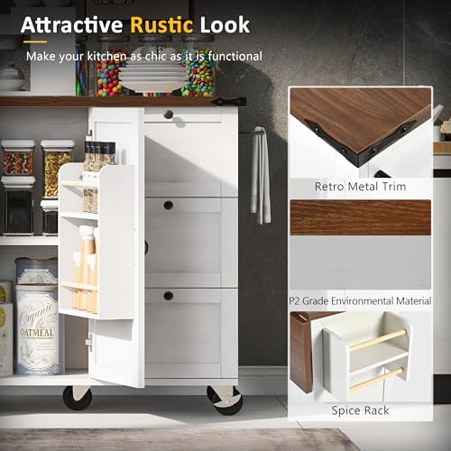 White Kitchen Island with Drop Leaf and Drawer G27147