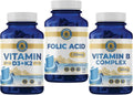 Folic Acid, B Complex & Vitamin D3 K2 Vegan Non-GMO 3-Pack U22692