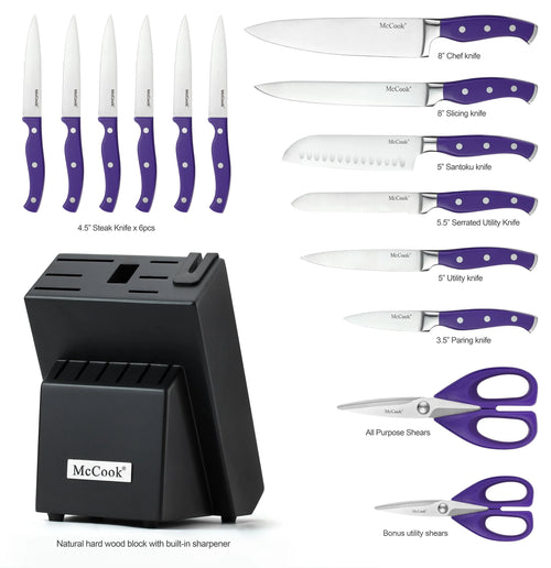 15 Pieces German Stainless Steel Kitchen Knife Block Set M878