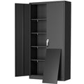 72" Black Locking Metal Storage Cabinet with Doors and 4 Adjustable Shelves W1380
