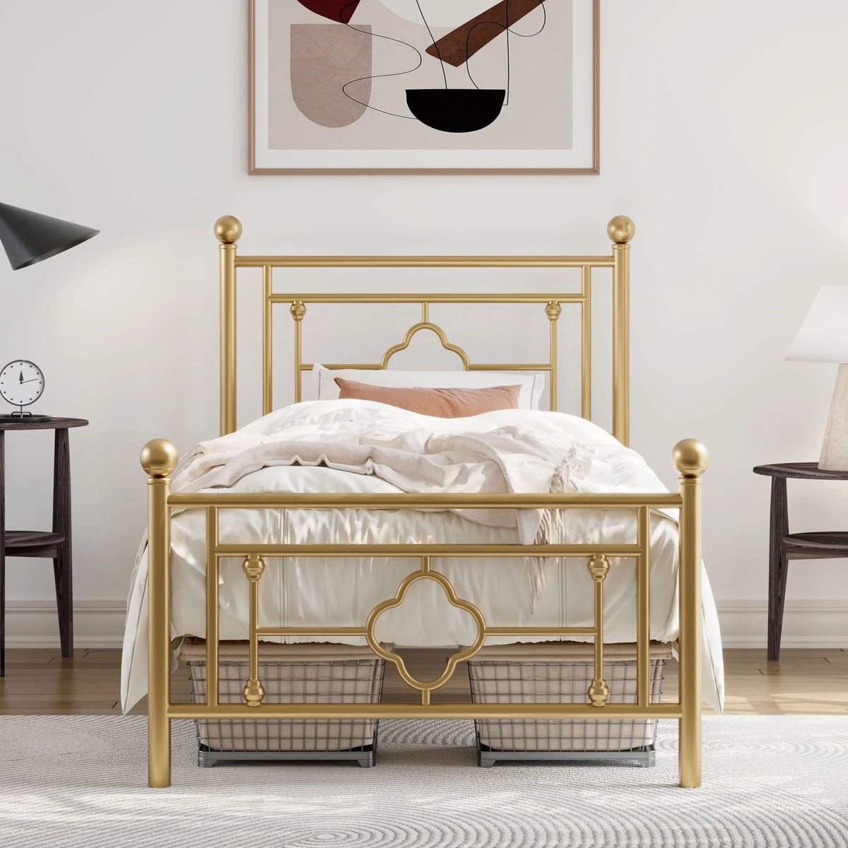 Queen Size Black Metal Platform Bed Frame with Headboard and Footboard S673