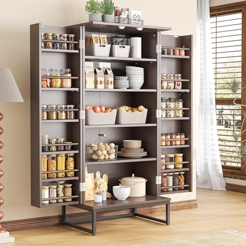White Freestanding Kitchen Pantry Storage Cabinet with Adjustable Shelves K399