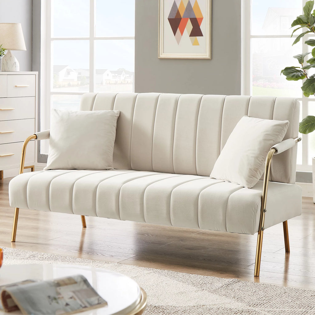 Velvet Upholstered Loveseat Sofa with 2 Throw Pillows K109641