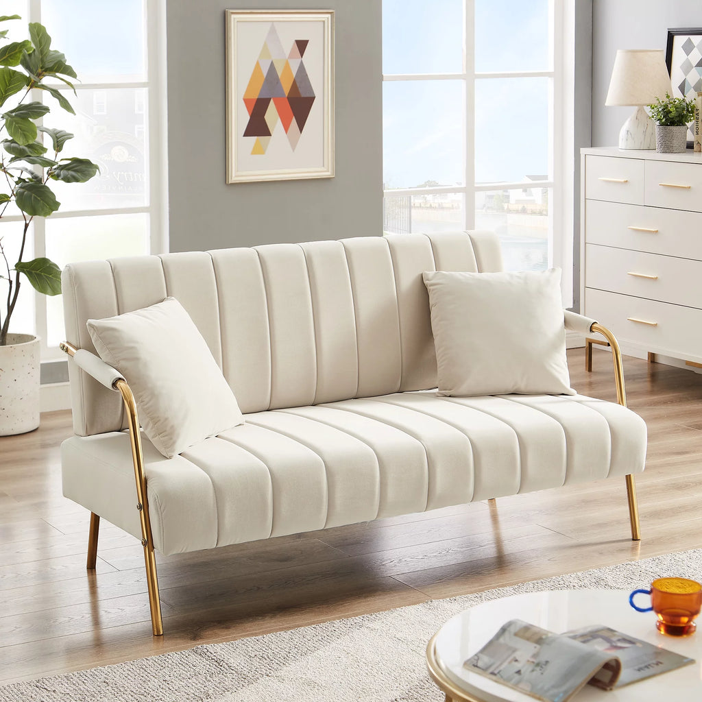 Velvet Upholstered Loveseat Sofa with 2 Throw Pillows K109641