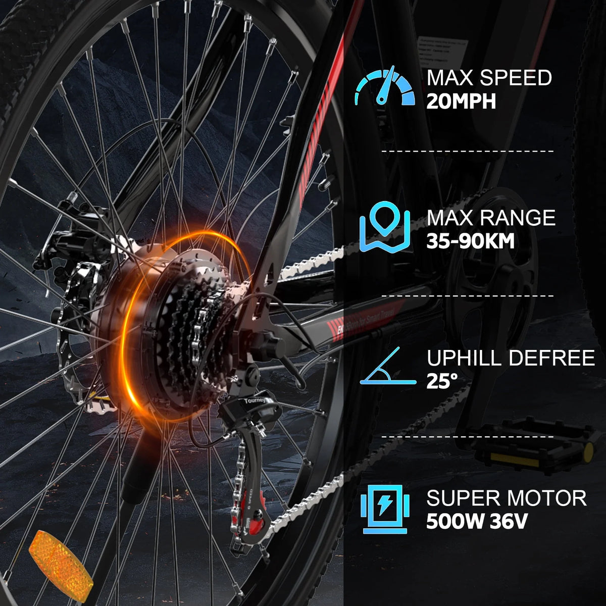 500W 26 Electric Bike 20MPH 36V 12Ah 7 Speed K37642