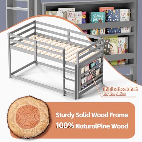 Twin Over Twin Wooden Bunk Bed with Ladder and Guardrails B3967