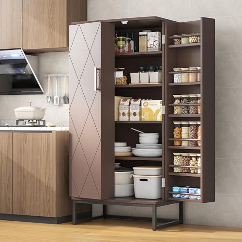 White Freestanding Kitchen Pantry Storage Cabinet with Adjustable Shelves K399