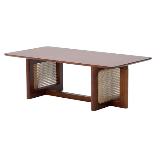 Rattan Coffee Table, 42.5 Inch Rectangular Solid Wood Table M133