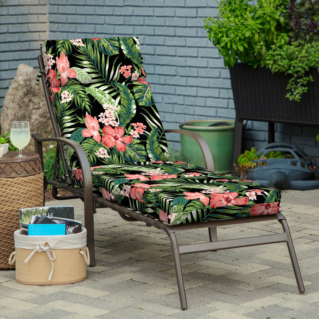 Black Tropical Rectangle Chaise Lounge Cushion G6664
