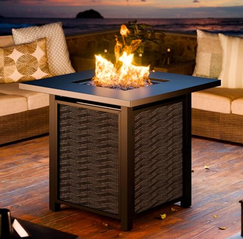28 Inch 50,000 BTU Square Propane Fire Pit Table with Lava Rocks and Lid K369179