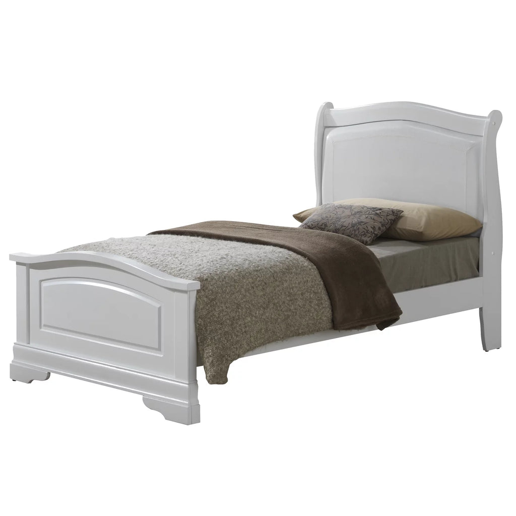 White Faux Leather and Wood Twin Bed U383