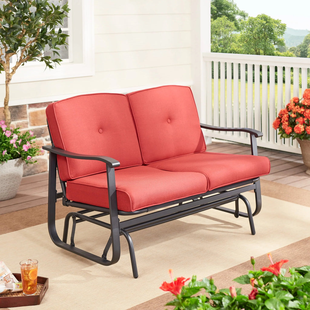 2-Person Outdoor Glider Bench with Cushions, Beige S110120