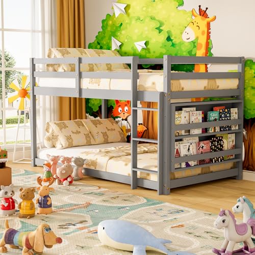 Twin Over Twin Wooden Bunk Bed with Ladder and Guardrails B3967
