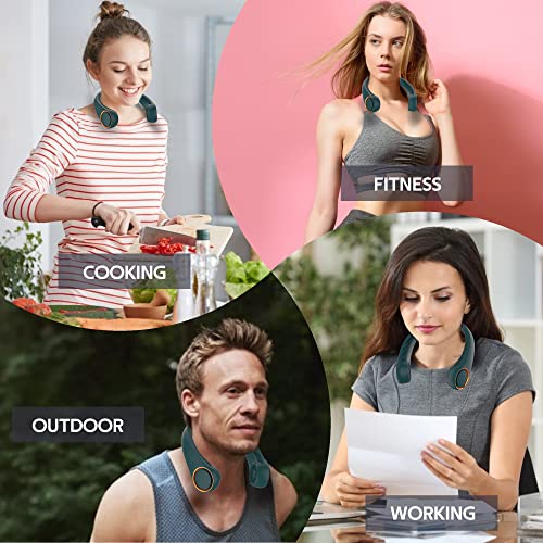 Portable Hands Free Bladeless Neck Fan 4000mAh USB Rechargeable Black D2886