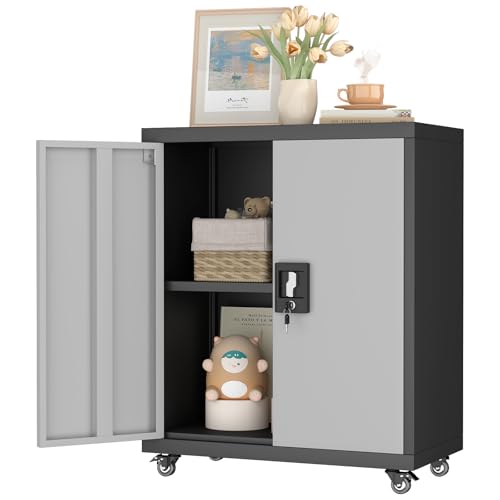 Metal Garage Storage Cabinet with Wheels and Adjustable Shelves D994246