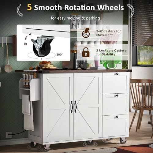 White Kitchen Island with Drop Leaf and Drawer G27147