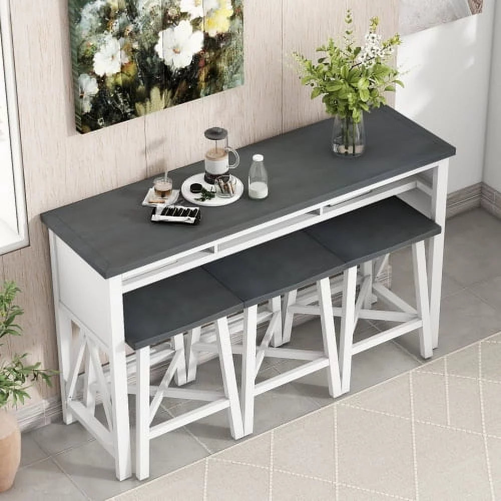 4-Piece Counter Height Dining Table Set with 3 Stools S75096