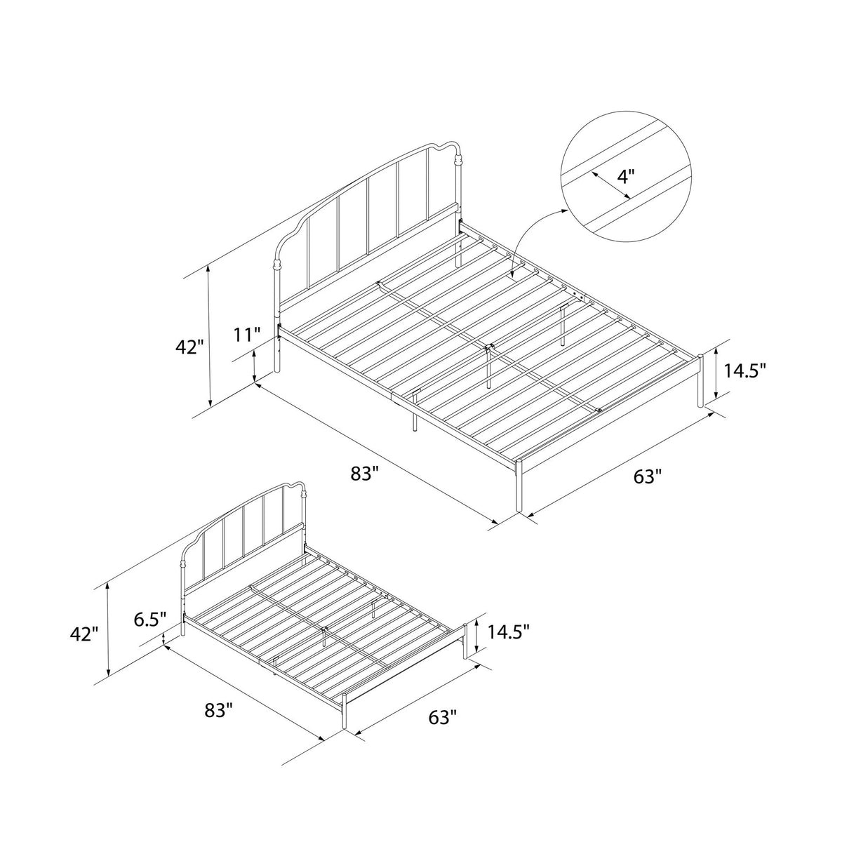 Queen Black Metal Bed R48225