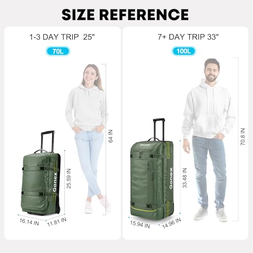 100L Water Repellent Rolling Duffle Bag with Wheels L185